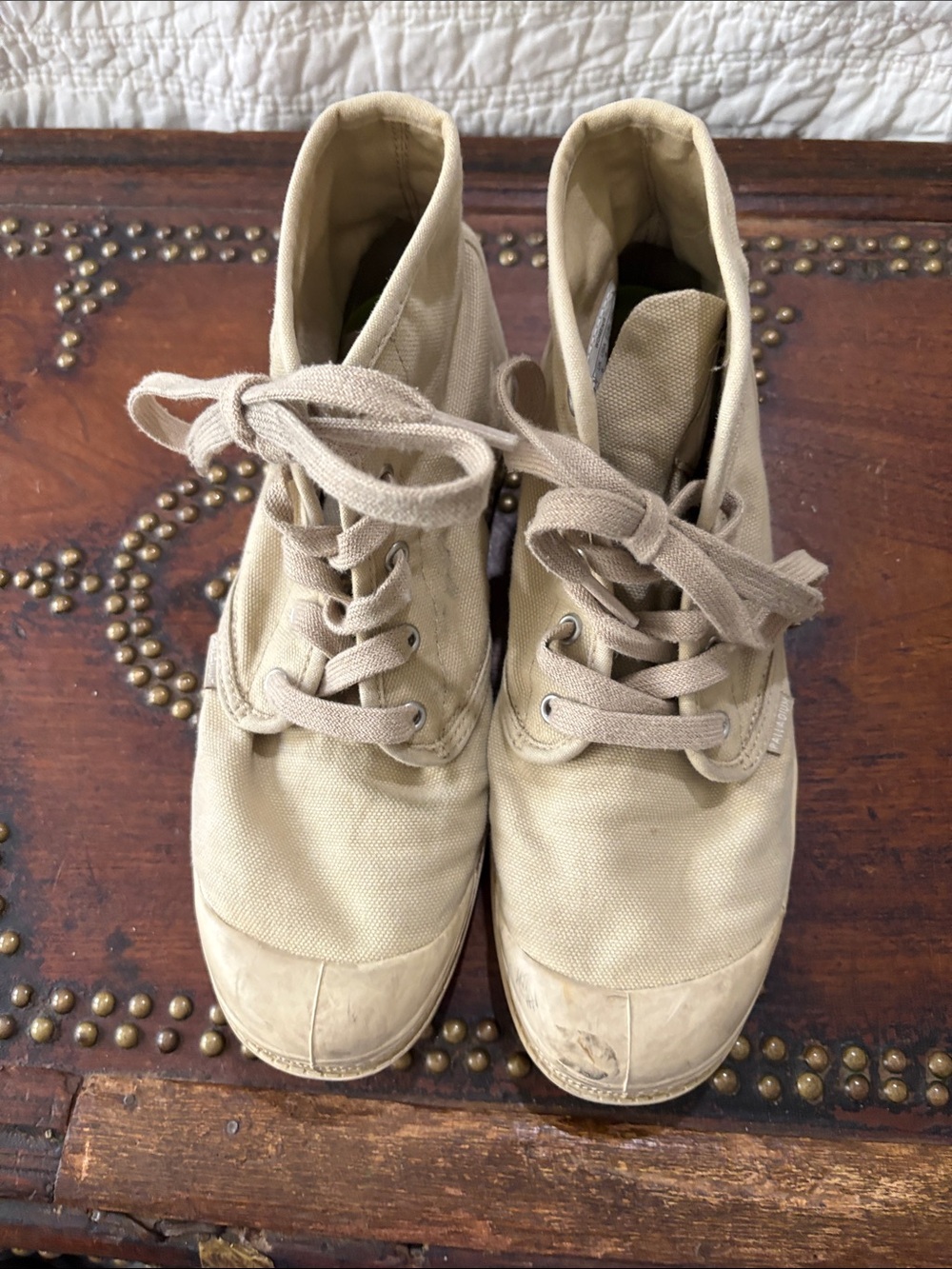 Palladium Beige Canvas Combat Boots